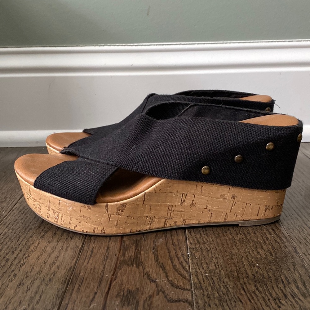 Wedge Sandal with Stretch Fabric and Cork Wedge